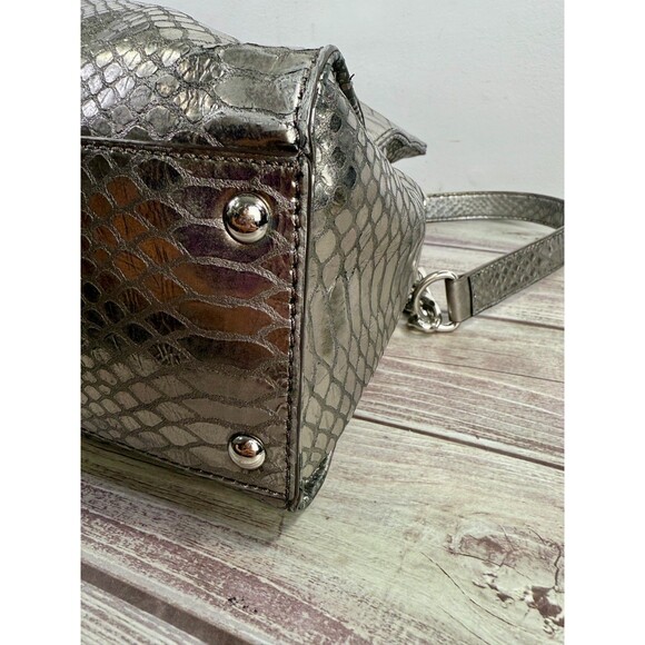 MICHAEL KORS Large Hamilton Gray Luxury Embossed Leather Satchel Shoulder Bag - Picture 14 of 17